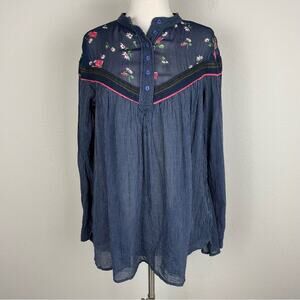 Free People Navy Stripe & Floral Tunic Mini Dress  XS